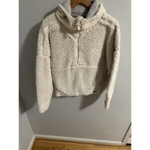 Prana Ivory Sherpa Hoodie Women’s Small Medium 1/4 Zip Pullover Cozy Fleece